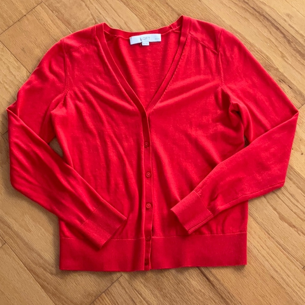 Ann Taylor LOFT XSP Red Cardigan 100% Cotton